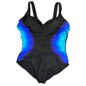 Miraclesuit Womens 20W One Piece Swimsuit Black Blue Ombre Ruched Tummy Control